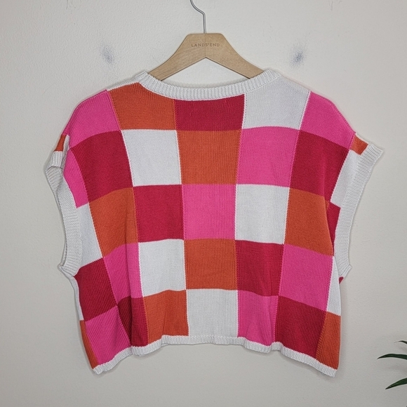 Olivaceous | Red Pink Orange Ivory Colorblock Square Sweater Vest Size Medium - Picture 4 of 4